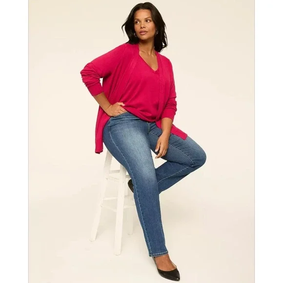 Lane Bryant Modern Long-Sleeve Open-Front Cardigan Berry Pink Women's 26/28 NWT - Picture 3 of 9